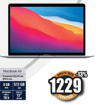 Unieuro Macbook air 13" (chip m1 con gpu 8-core, 512gb ssd, 8gb ram) - oro (2020) offerta