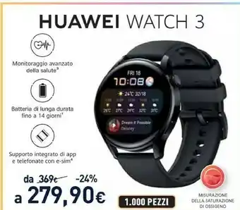 Unieuro Huawei watch 3 l11e, black, cinturino in fluoroelastomero nero offerta