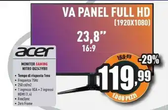 Unieuro Nitro qg1 qg241y 60,5 cm (23.8") 1920 x 1080 pixel full hd led nero offerta