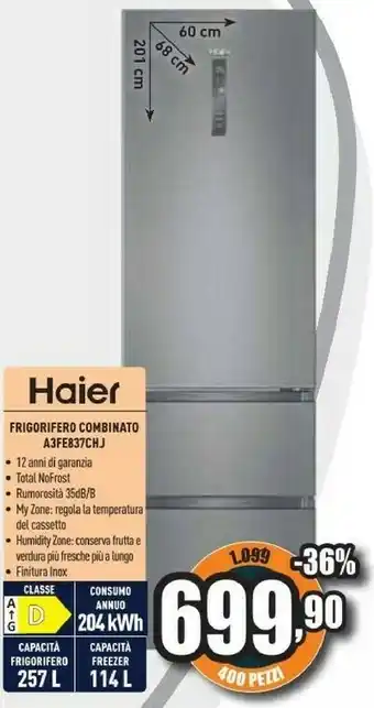Unieuro 3d 60 serie 3 a3fe837chj frigorifero con congelatore libera installazione 371 l d argento offerta