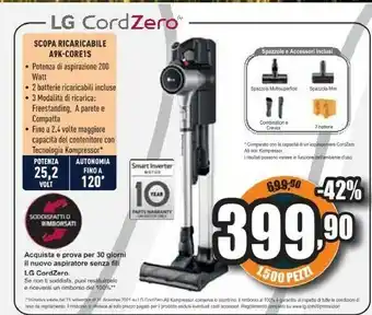 Unieuro Aspirapolvere a9k-core1s scopa elettrica senza sacchetto senza filo 200w doppia batteria - argento offerta