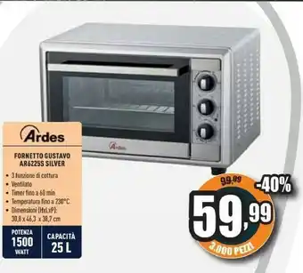 Unieuro Gustavo ar6225s 25 l nero, argento grill 1500 w offerta