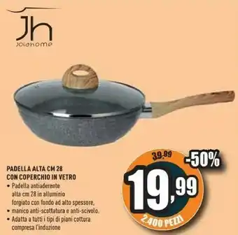 Unieuro Padella alta cm28 con coperchio in vetro offerta