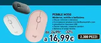 Unieuro Logitech pebble m350 mouse ambidestro wireless a rf + bluetooth ottico 1000 dpi offerta