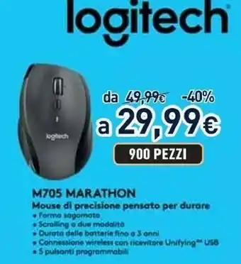 Unieuro Logitech m705 mouse rf wireless laser 1000 dpi mano destra offerta