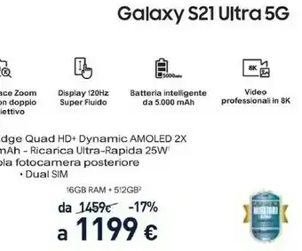 Unieuro Galaxy s21 ultra 5g 512 gb display 6.8" dynamic amoled 2x phantom black offerta