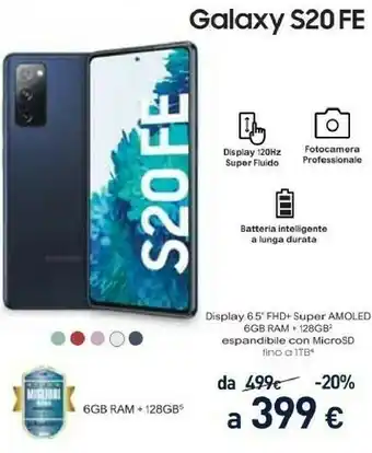 Unieuro Galaxy s20 fe 5g sm-g781b 16,5 cm (6.5") android 10.0 usb tipo-c 6 gb 128 gb 4500 mah blu marino offerta