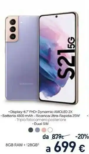 Unieuro Galaxy s21 5g 128 gb display 6.2" dynamic amoled 2x phantom violet offerta