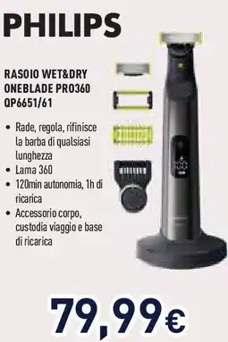 Unieuro PHILIPS Rasoio wet&dry oneblade pr0360 0p6651/61 offerta