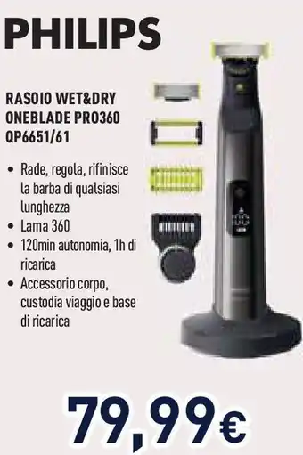 Unieuro PHILIPS Rasoio wet&dry oneblade pr0360 0p6651/61 offerta