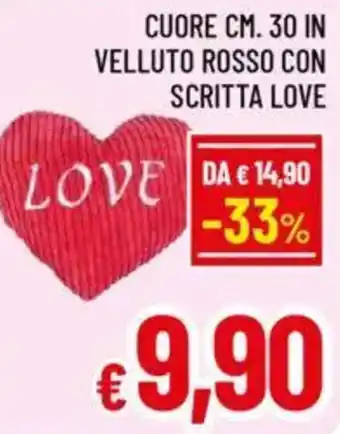 A&O Cuore in velluto rosso con scritta love offerta