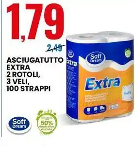 Eurospin Soft Dream Asciugatutto extra extra 2 rotoli, 3 veli offerta