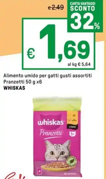 Iper La Grande Alimento umido per gatti gusti assortiti Pranzetti WHISKAS offerta