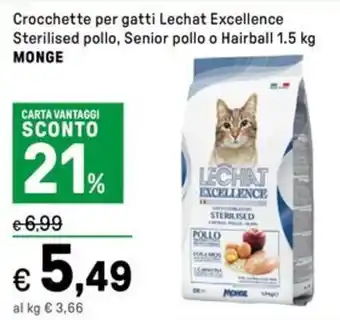 Iper La Grande Crocchette per gatti Lechat Excellence Sterilised pollo, Senior pollo o Hairball MONGE offerta