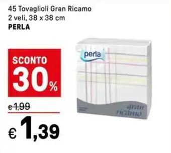 Iper La Grande 45 Tovaglioli Gran Ricamo 2 veli, 38 x 38 cm PERLA offerta