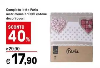 Iper La Grande Completo letto Paris matrimoniale 100% cotone decori cuori offerta