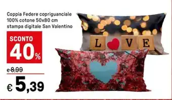 Iper La Grande Coppia Federe copriguanciale 100% cotone 50x80 cm stampa digitale San Valentino offerta