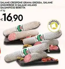 Bennet Salame crespone grana grossa, salame ungherese o salame milano salumificio beretta al kg offerta