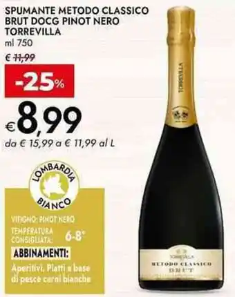 Bennet Spumante metodo classico brut docg pinot nero torrevilla offerta