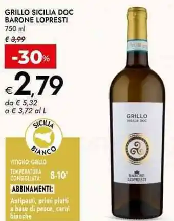 Bennet Grillo sicilia doc barone lopresti offerta