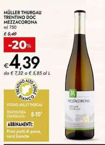 Bennet Müller thurgau trentino doc mezzacorona offerta