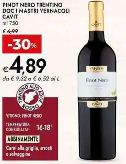 Bennet Pinot nero trentino doc i mastri vernacoli cavit offerta