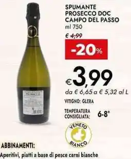 Bennet Spumante prosecco doc campo del passo offerta