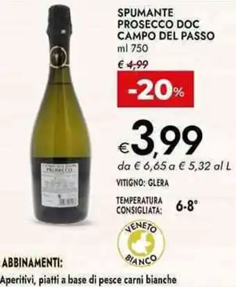 Bennet Spumante prosecco doc campo del passo offerta