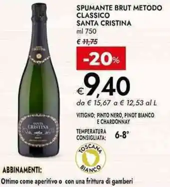 Bennet Spumante brut metodo classico santa cristina offerta