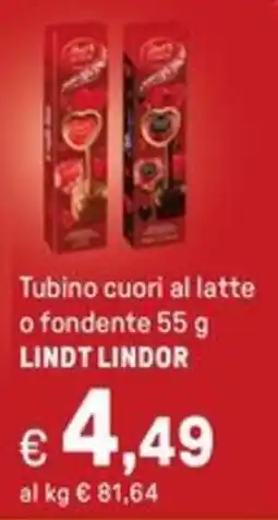 Iper La Grande Tubino cuori al latte o fondente LINDT LINDOR offerta