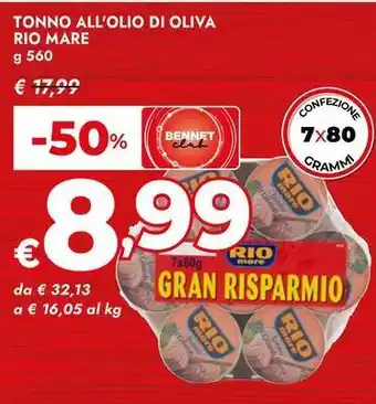 Bennet Tonno all'olio di oliva RIO MARE offerta