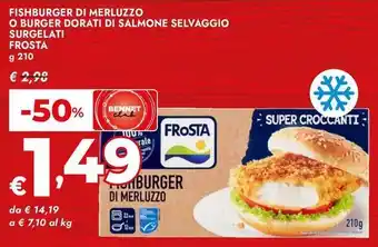 Bennet Fishburger di merluzzo o burger dorati di salmone selvaggio surgelati FROSTA offerta