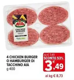 Iperal 4 chicken burger o hamburger di tacchino AIA offerta