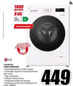 MediaWorld LG Lavatrice F4NX1009NWB offerta