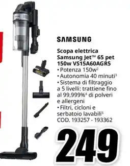 MediaWorld SAMSUNG Scopa elettrica Samsung Jet™ 65 pet 150w VS15A60AGR5 offerta