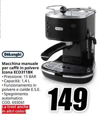 MediaWorld DeLonghi Macchina manuale per caffè in polvere Icona ECO311BK offerta