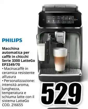 MediaWorld PHILIPS Macchina automatica per caffè in chicchi Serie 3300 LatteGoEP3349/70 offerta