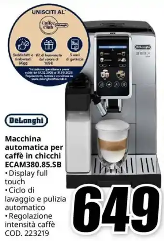 MediaWorld DeLonghi Macchina automatica per caffè in chicchi ECAM380.85.SB offerta