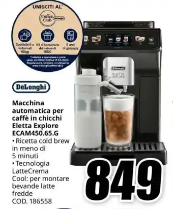 MediaWorld DeLonghi Macchina automatica per caffè in chicchi Eletta Explore ECAM450.65.G offerta