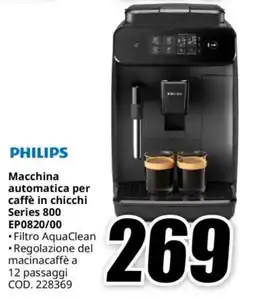 MediaWorld PHILIPS Macchina automatica per caffè in chicchi Series 800 EP0820/00 offerta