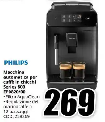 MediaWorld PHILIPS Macchina automatica per caffè in chicchi Series 800 EP0820/00 offerta