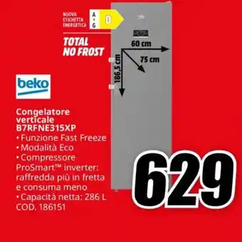 MediaWorld beko Congelatore verticale B7RFNE315XP offerta