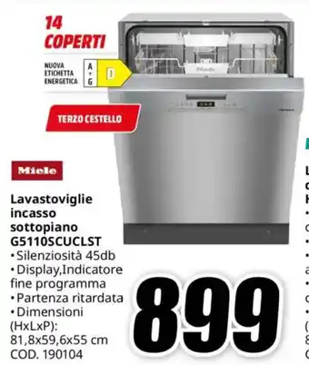 MediaWorld Miele Lavastoviglie incasso sottopiano G5110SCUCLST offerta