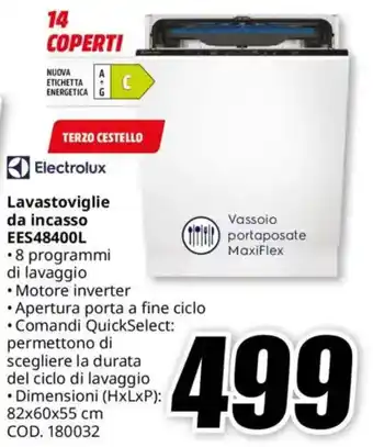 MediaWorld Electrolux Lavastoviglie da incasso EES48400L offerta