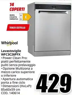 MediaWorld Whirlpool Lavastoviglie WFC3C26PFX offerta