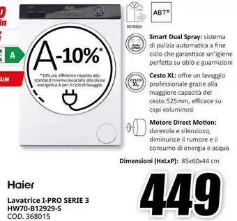 MediaWorld Haier Lavatrice I-PRO SERIE 3 HW70 B12929 S offerta