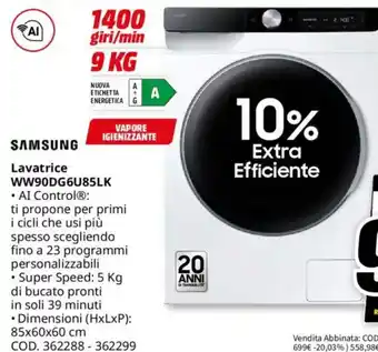 MediaWorld SAMSUNG Lavatrice WW90DG6U85LK offerta