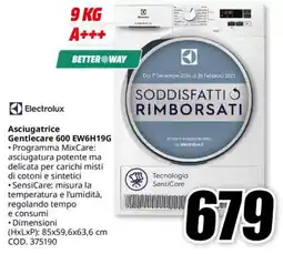 MediaWorld Electrolux Asciugatrice Gentlecare 600 EW6H19G offerta