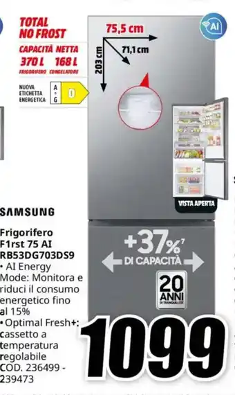 MediaWorld SAMSUNG Frigorifero F1rst 75 AI RB53DG703DS9 offerta