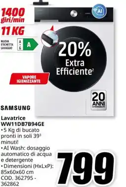 MediaWorld SAMSUNG Lavatrice WW11DB7B94GE offerta